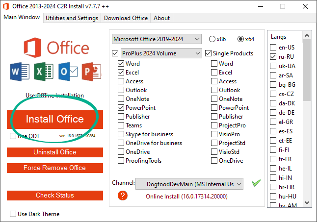 Работа с Office C2R Install