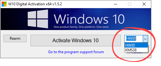 Выбор метода активации в Windows 10 Digital Activation